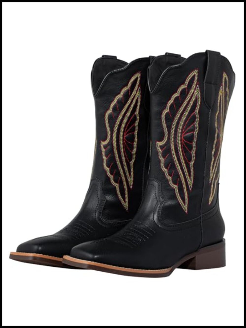 SheSole Square Toe Cowboy Boots Wide Calf Western Womens Mid-Calf Faux Leather